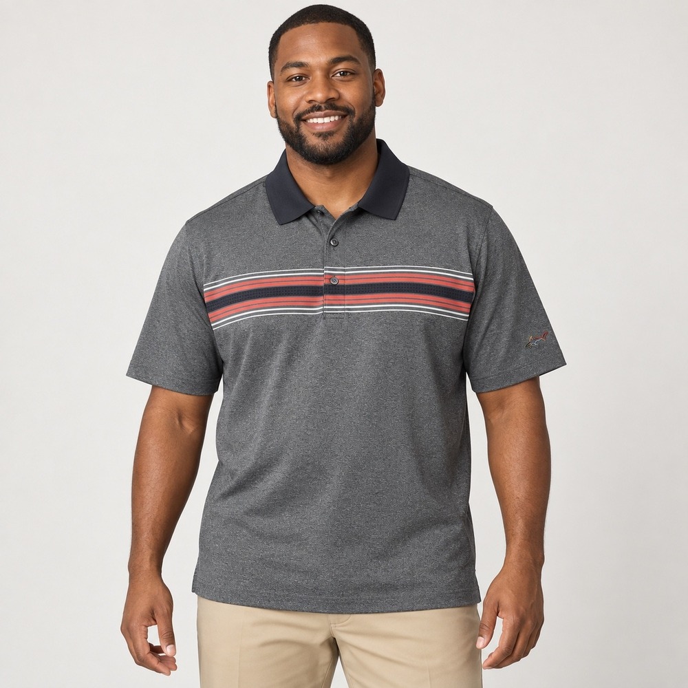 Greg Norman for Tasso Elba Play Dry Men's XL Gray Striped Golf Polo
